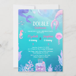 Invitación Niños Sirena Doble Celebración Cumpleaños