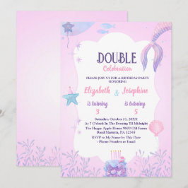 Invitación Niños Sirena Doble Celebración Cumpleaños