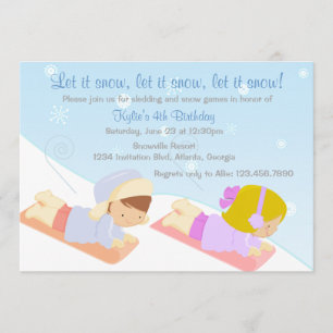 Invitación Niños Sledding y fiesta de cumpleaños del invierno