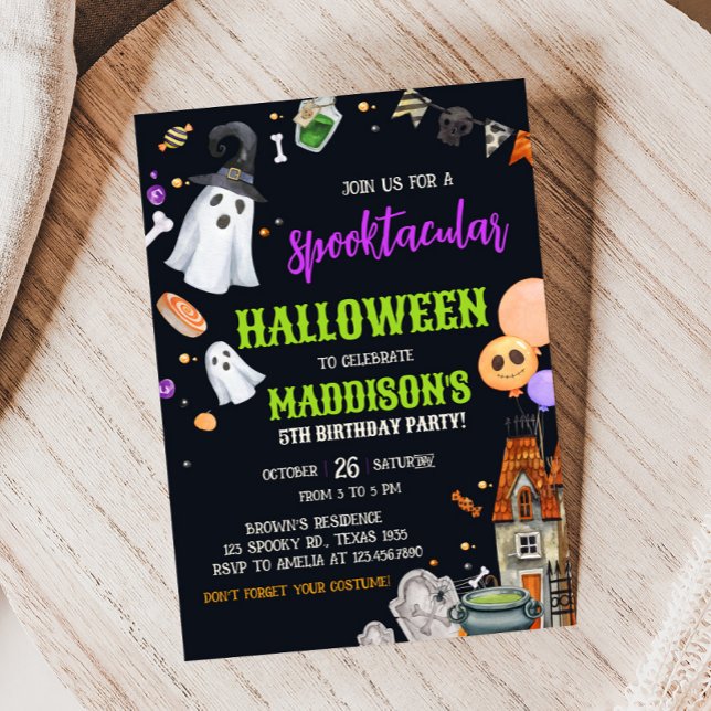 Invitación Niños Spooktaculares Costumen Fiesta de cumpleaños (Spooktacular Costume Kids Halloween Birthday Party Invitation)