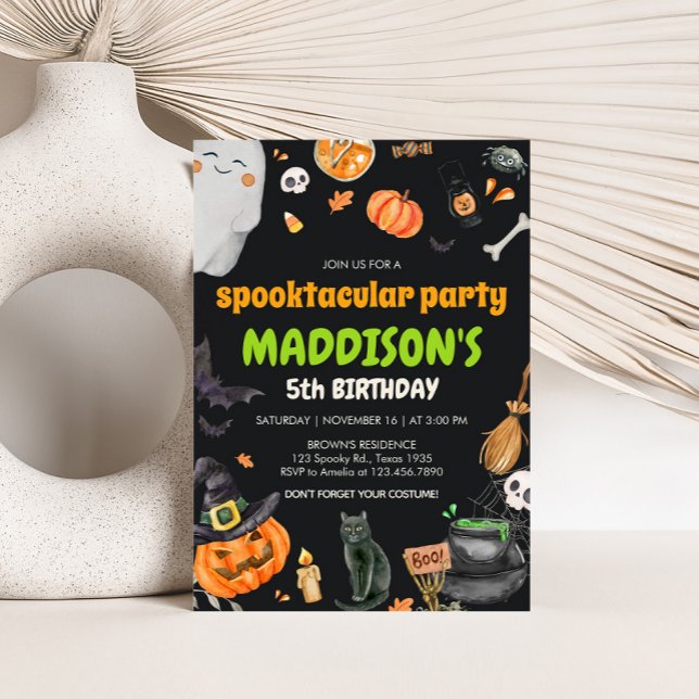 Invitación Niños Spooktaculares Costumen Fiesta de cumpleaños (Spooktacular Costume Halloween Birthday Party Invitation)