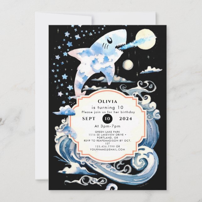 Invitación Niños subacuáticos encantados Cumpleaños del Tibur (Anverso)