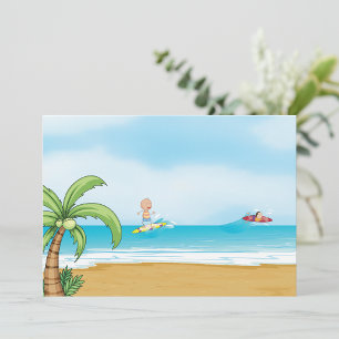 Invitación Niños surfeando diversión en la playa tropical de 