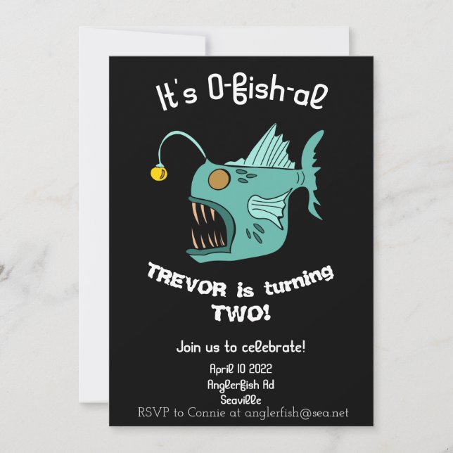 Invitación Niños Temáticos Oceánicos Cumpleaños Anglerfish O- (Anverso)