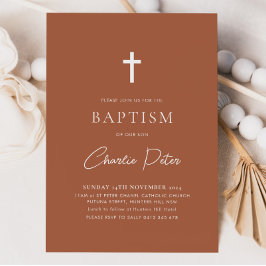 Invitación Niños Terracota Modernos cruzan el bautismo de cri