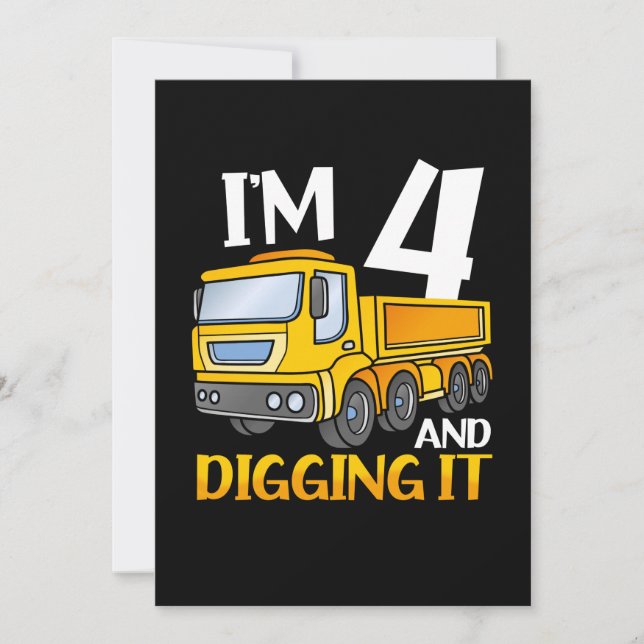 Invitación Niños Tres 4 años Cumpleaños Cuarto Niño Construcc (Anverso)