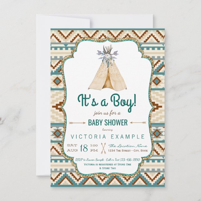 Invitación Niños Tribal Teepee Aztec Baby Shower (Anverso)