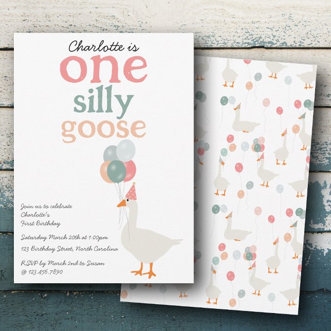 Invitación Niños, un tonto se vuelve el primer Fiesta lindo d (Kids One Silly Goose 1st Cute Birthday Party Invitation)