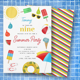 Invitación Niños Verano Piscina Playa Fiesta de Cumpleaños