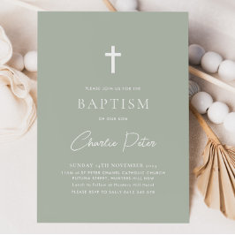 Invitación Niños verdes de edad moderna cruzan el bautismo de