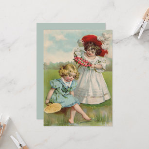 Invitación Niños Victorianos Jardín de Verano Antiguo