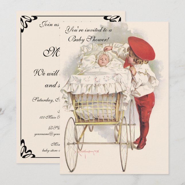 Invitación Niños y bebés de época, Baby Shower victoriano (Anverso / Reverso)