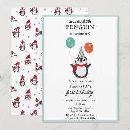 Invitación Niños y niñas de invierno de pingüinos cutos Cumpl