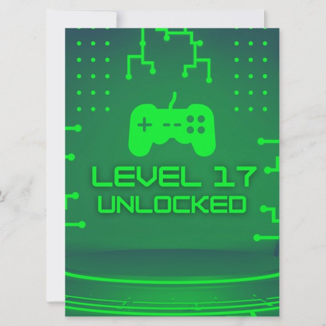 Invitación Nivel 17 Desbloqueado Cumpleaños 17 de Gaming (Anverso)