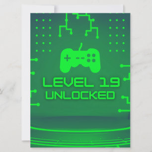 Invitación Nivel 19 Desbloqueado Cumpleaños 19 Jugando 