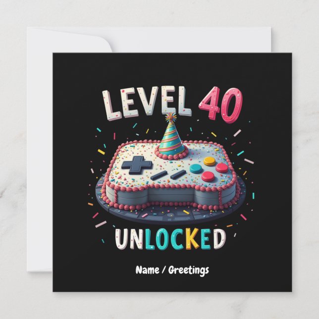 Invitación Nivel 40 Estilo de juego desbloqueado 40 cumpleaño (Anverso)