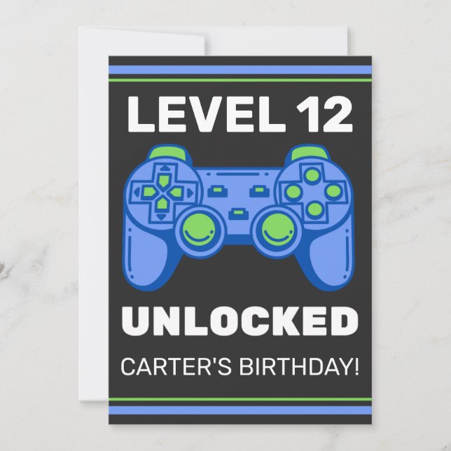 Invitación Nivel Desbloqueado del cumpleaños del niño persona (Anverso)