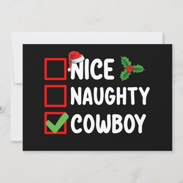 Invitación Niza lista de Navidades Vaqueros traviesos (Anverso)