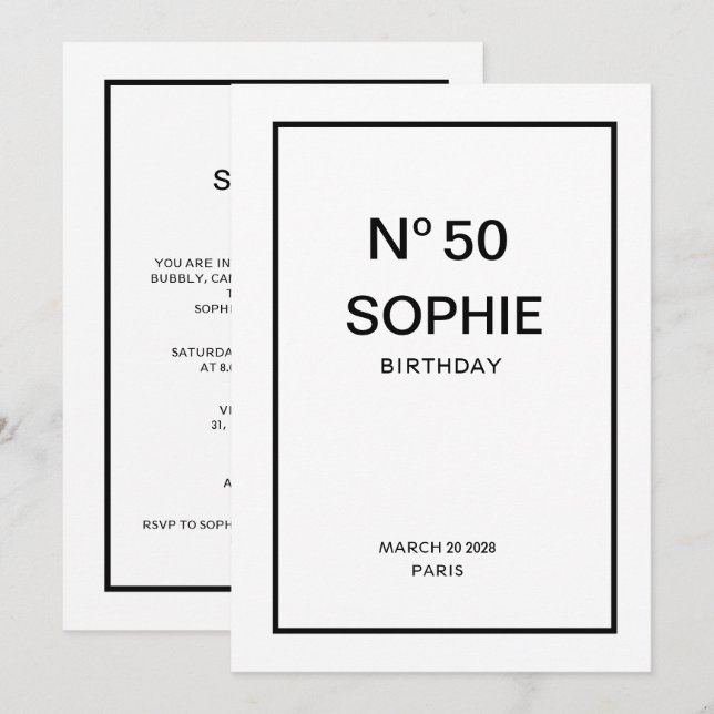 Invitación No 50 Fiesta de Cumpleaños 50 años de French Chic (Anverso / Reverso)