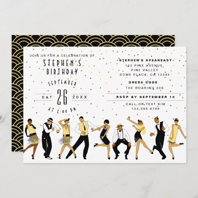 Invitación NO AGE Art Deco/Gran Gatsby/Fiesta de cumpleaños d (Anverso / Reverso)