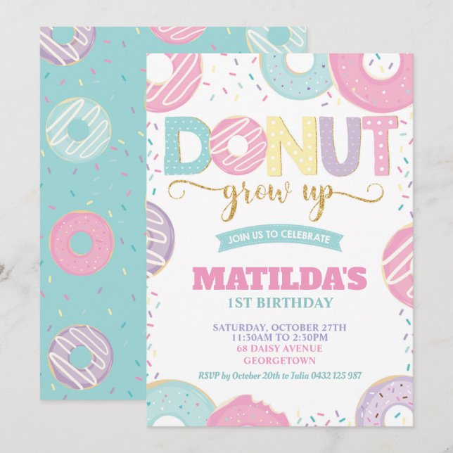 Invitación No crezca Chica de cumpleaños, Fiesta de nogal (Anverso / Reverso)