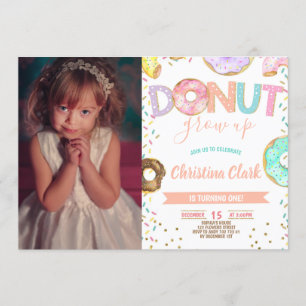 Invitación No crezca Chica el primer cumpleaños con foto