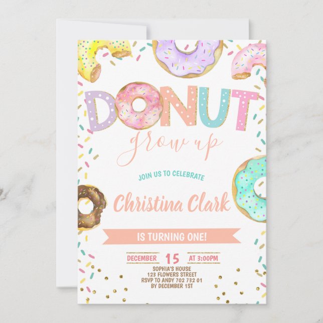 Invitación No crezca Chica rocie el cumpleaños de Confetti (Anverso)