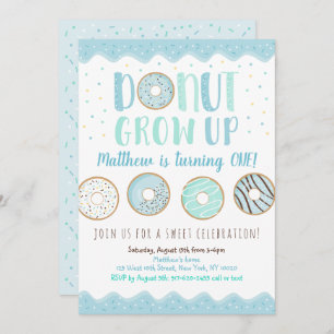 Invitación No crezca el cumpleaños del donut azul
