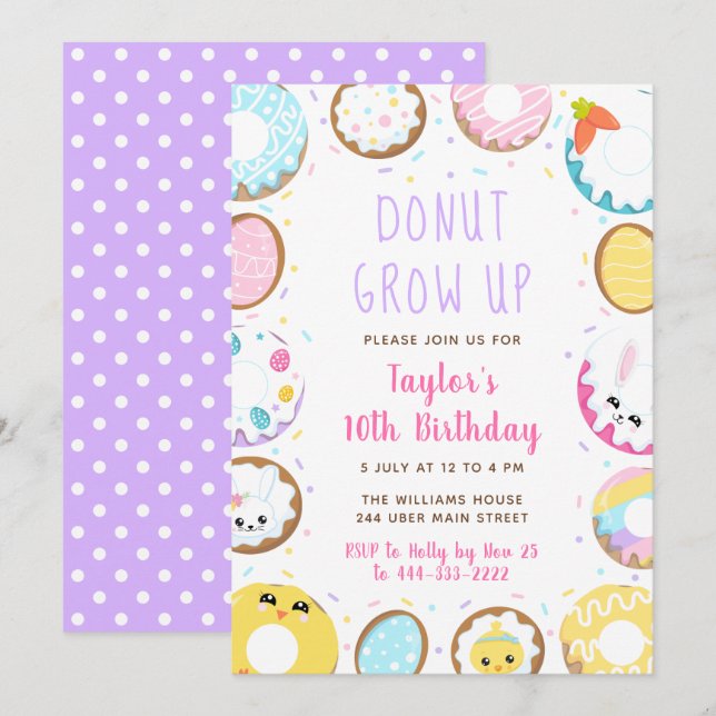 Invitación No crezca la fiesta de cumpleaños de Pascua (Anverso / Reverso)