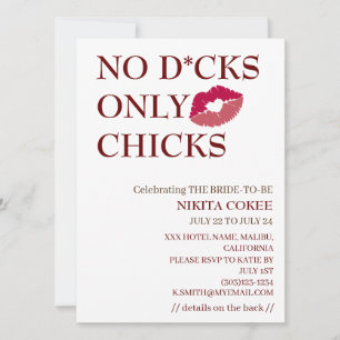 Invitación No D*cks Only Chicks Fin de Semana de Soltera Rúst