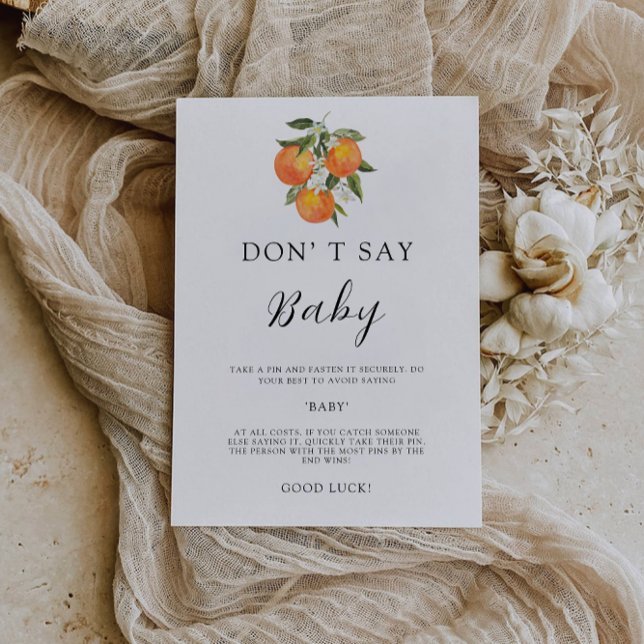 Invitación No digas juego de Baby Shower, Naranjas de acuarel (Don't Say Baby Shower Game, Watercolor Oranges Invitation)