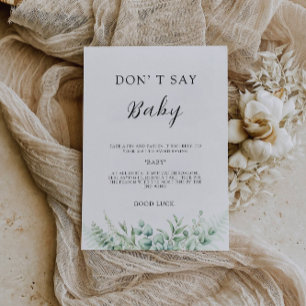 Invitación No digas juego de bebé, Rótulo de Baby Shower verd