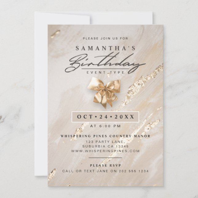 Invitación NO EDAD Moderno Cumpleaños Elegante con Hojuela de (Anverso)