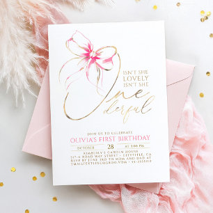 Invitación No es Ella Maravilloso Lazo Rosa Elegante Cumpleañ