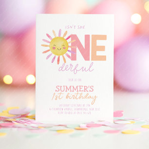 Invitación No Es Ella Onederful Chica Sol Cumpleaños Brillant
