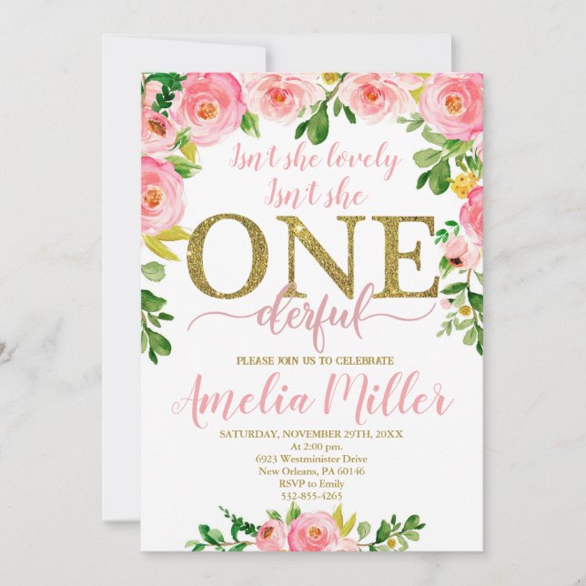 Invitación ¿No es hermosa cumpleaños, Chicas primer cumpleaño (Anverso)