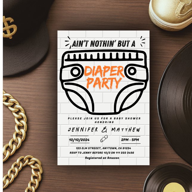 Invitación No es nada más que el Fiesta de pañales Hip Hop Ba (Ain't Nothin But A Diaper Party Hip Hop Baby Shower Invitation)