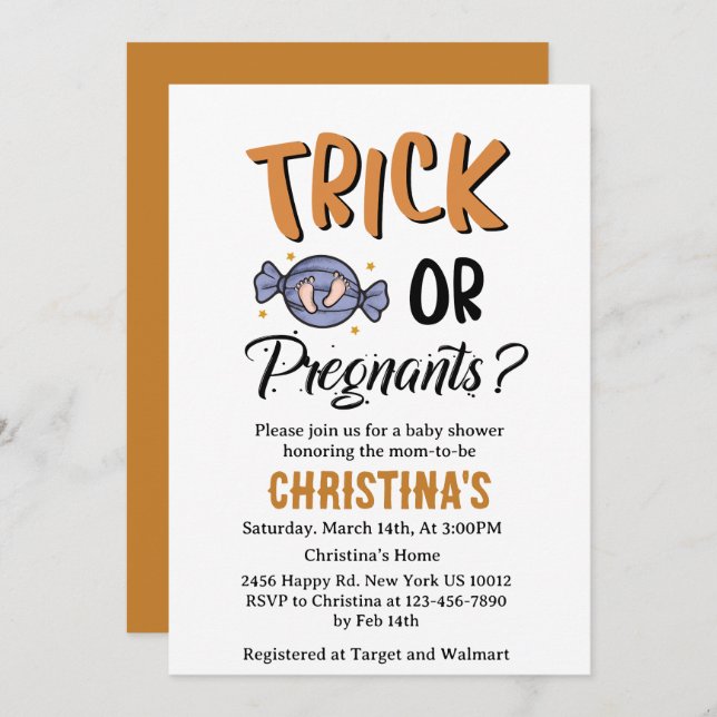 Invitación No es una broma preñada Halloween Bruja Bebé ducha (Anverso / Reverso)