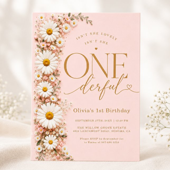 Invitación No Es UNAderful Floral de Cumpleaños de Daisy 1er (Subido por el creador)