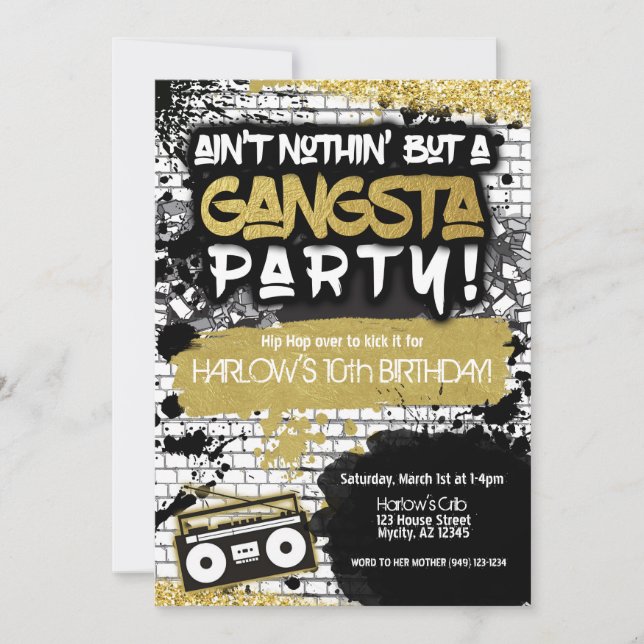Invitación No hay nada más que un gangsta Fiesta Hip Hop cump (Anverso)
