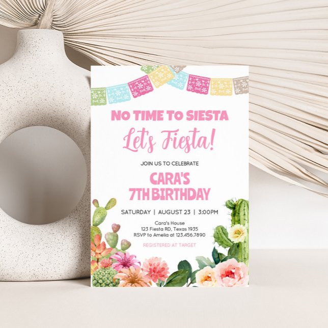 Invitación No hay tiempo para la fiesta de cumpleaños de Sies (No Time to Siesta Let's Fiesta Birthday Party Invitation)