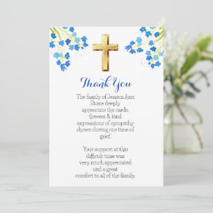 Invitación No me Olvides Cruz Floral Azul Funeral Gracias