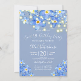 Invitación No me olvides de acuarela azul Cumpleaños Sweet 16