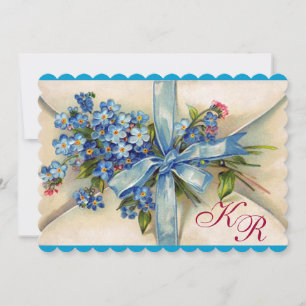 Invitación NO ME OLVIDES MONOGRAMA, FIESTA DE BODAS Azul Blan