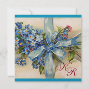 Invitación NO ME OLVIDES MONOGRAMA, FIESTA DE BODAS Azul Blan