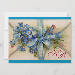Invitación NO ME OLVIDES MONOGRAMA , FIESTA DE BODAS azul dor