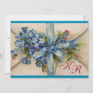 Invitación NO ME OLVIDES MONOGRAMA, FIESTA DE BODAS azul dora