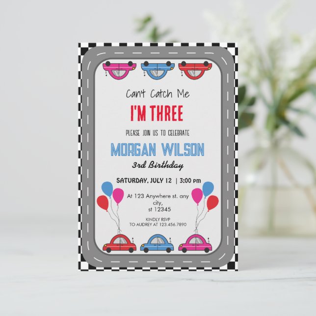 Invitación No me puedo atrapar en la fiesta de cumpleaños del (Anverso de pie)