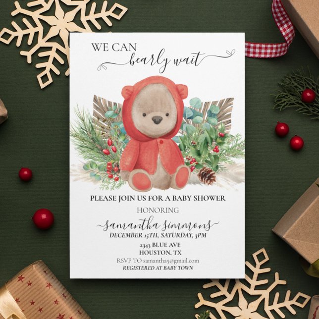 Invitación No Podemos Esperar Baby Shower Navidad Boho Oso (Subido por el creador)