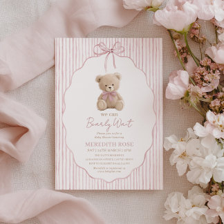 Invitación No Podemos Esperar Bebé Niña Rayas Rosadas